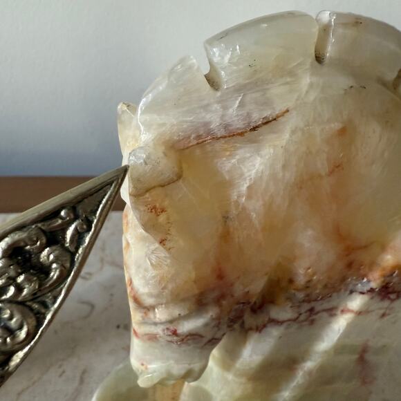 Vintage Horse Head Bookends Carved Onyx Marble Academia MCM Chess Knight PAIR - Picture 6 of 11